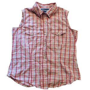 Vintage 90s Aeropostale Top Women's XS Plaid Red White Blue Pearl Button Tank